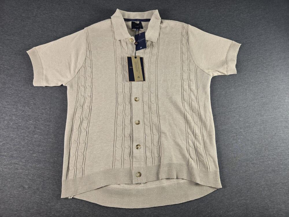 Marc Asher Cardigan Sweater Mens XL Beige Short Sleeve Knit Button MAW-33113